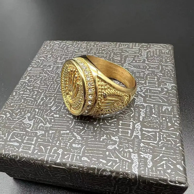 stainless steel Crown Three Bead Ring Wheat grain Crown three bead ring for men