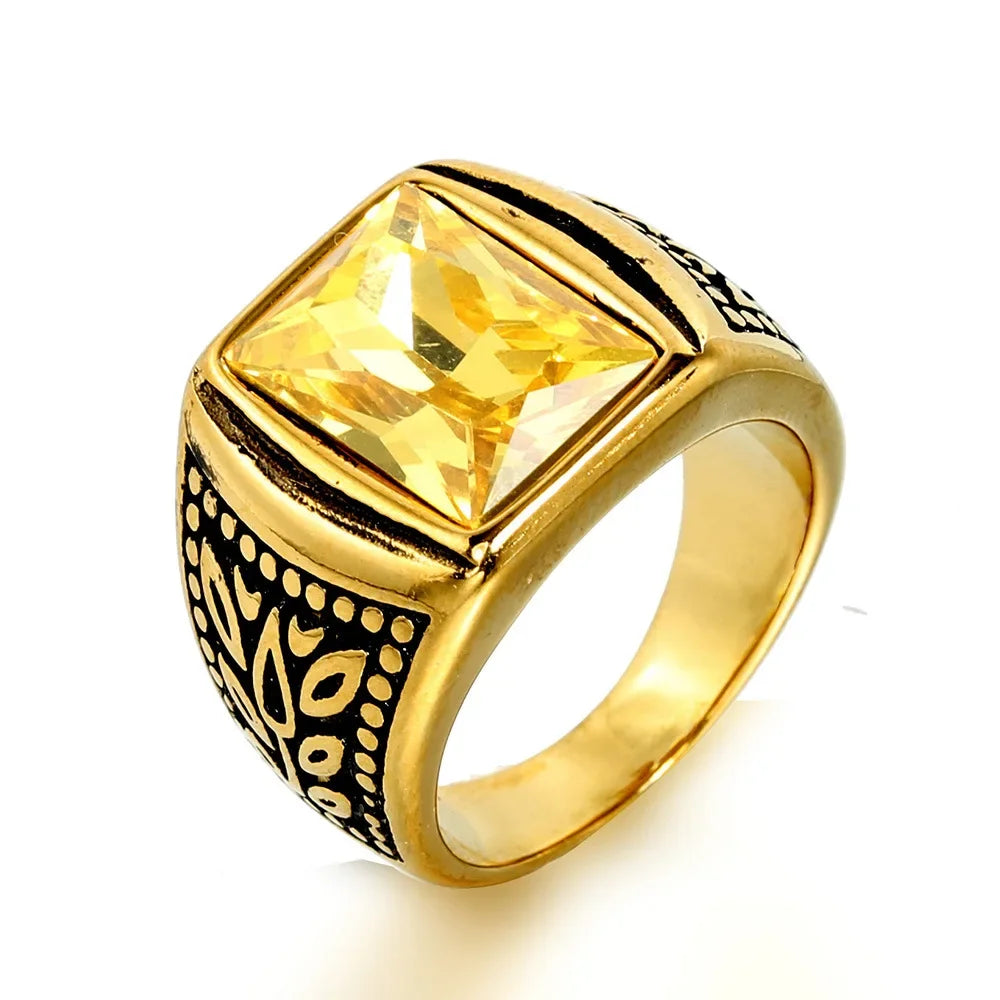 Never Fade Stone Rings Men Hip Hop Pattern Stainless Steel