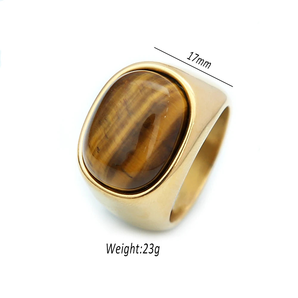 Golden Color Tiger Eye Brown Stones Rings Stainless Steel