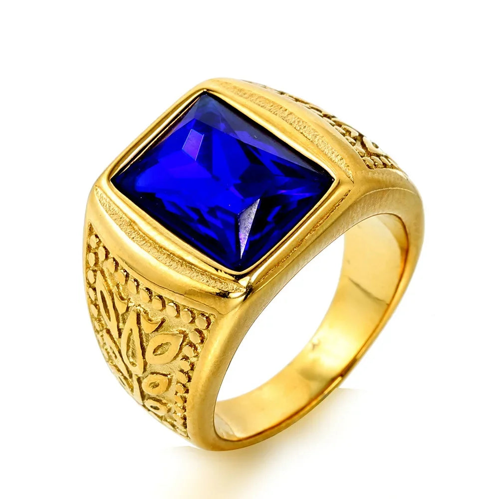Never Fade Stone Rings Men Hip Hop Pattern Stainless Steel
