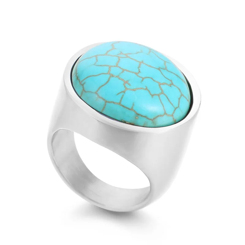 Colorful Glass Shell Pearl Large Rings for Women Men Gold Silver Color Stainless Steel