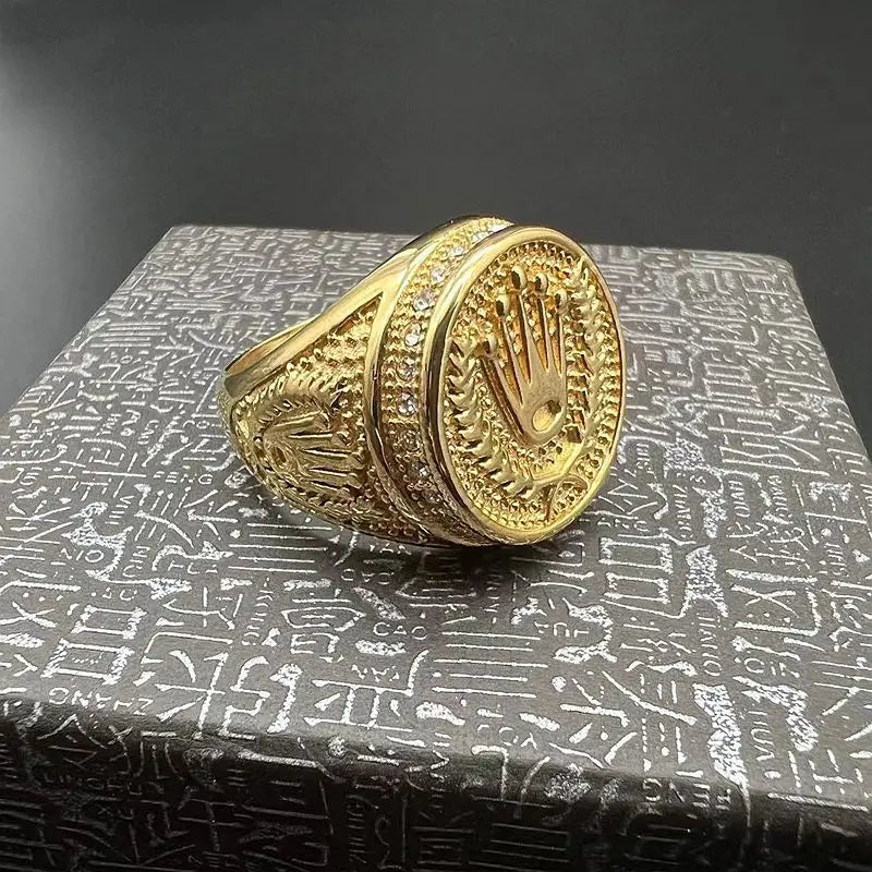 stainless steel Crown Three Bead Ring Wheat grain Crown three bead ring for men