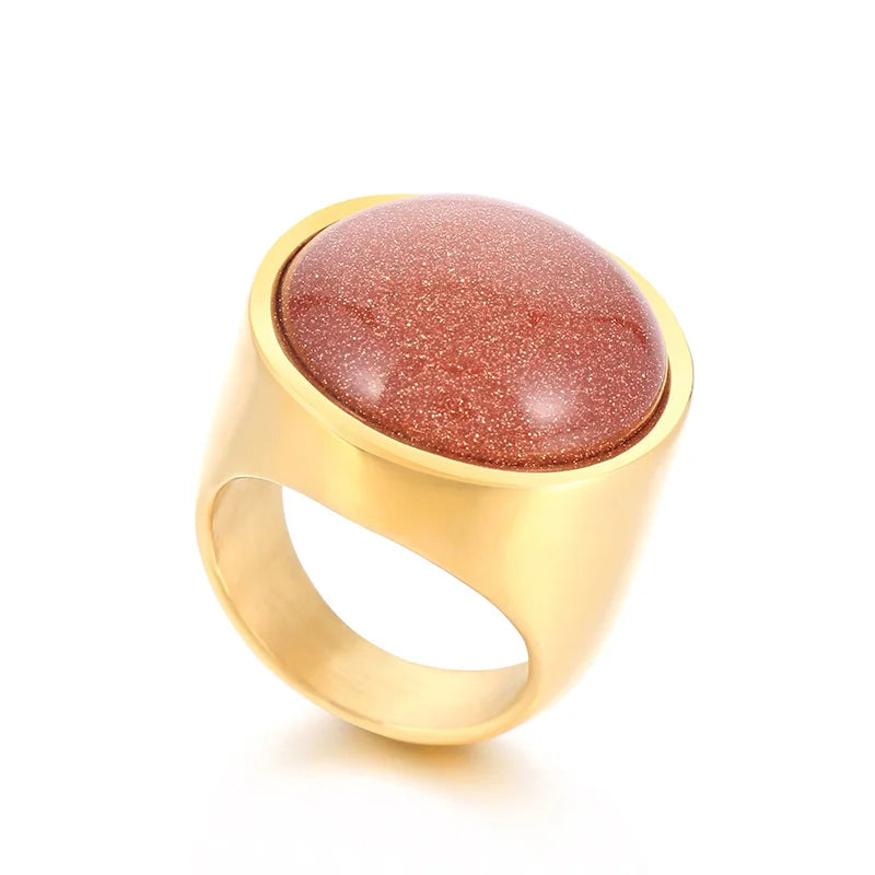 Colorful Glass Shell Pearl Large Rings for Women Men Gold Silver Color Stainless Steel