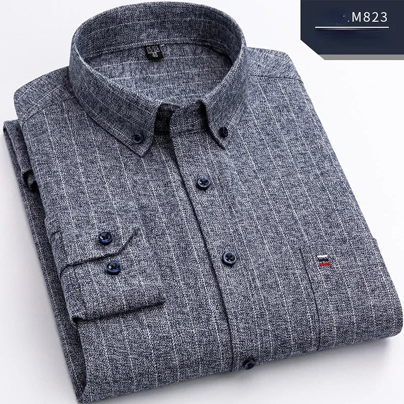 Pure Cotton Men's Plaid Shirt Long Sleeve Regular Fit Men