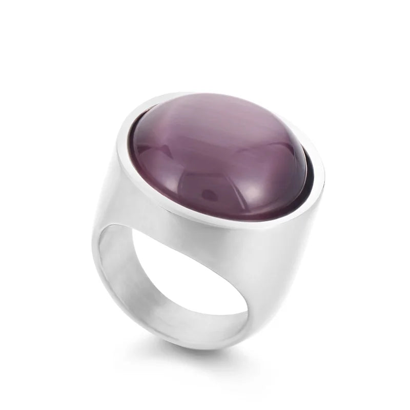 Colorful Glass Shell Pearl Large Rings for Women Men Gold Silver Color Stainless Steel