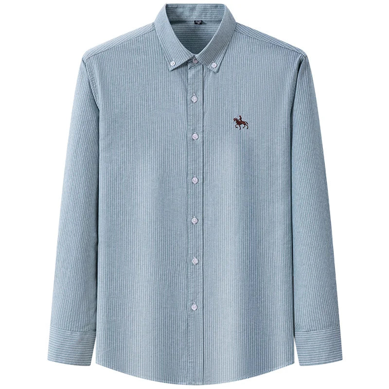 Embroidered Horse Shirts Streetwear Oversized Men Shirt Long Sleeve