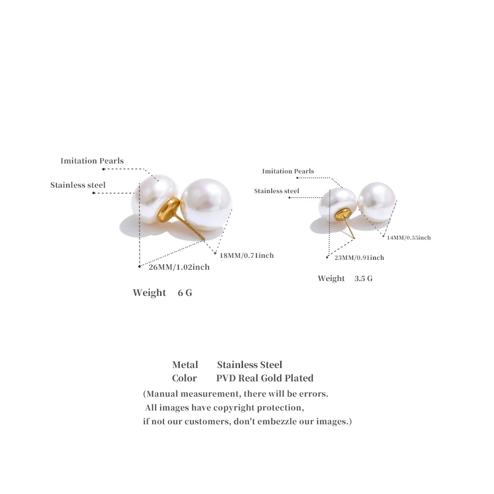 18/12mm Simulated Pearls Round Stud Earrings Versatile Stainless Steel
