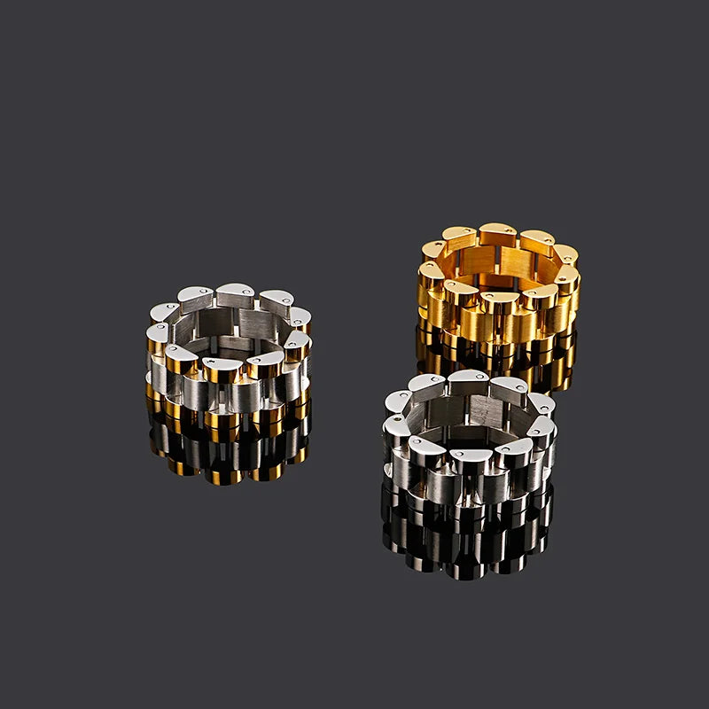 10mm Gold Men Vintage Watch Strap Stainless Steel Bracelet Ring