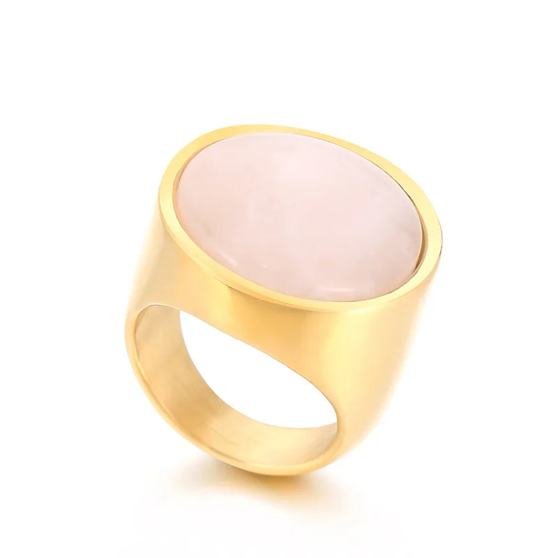 Colorful Glass Shell Pearl Large Rings for Women Men Gold Silver Color Stainless Steel