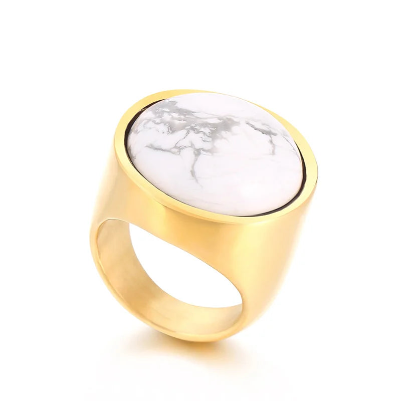 Colorful Glass Shell Pearl Large Rings for Women Men Gold Silver Color Stainless Steel