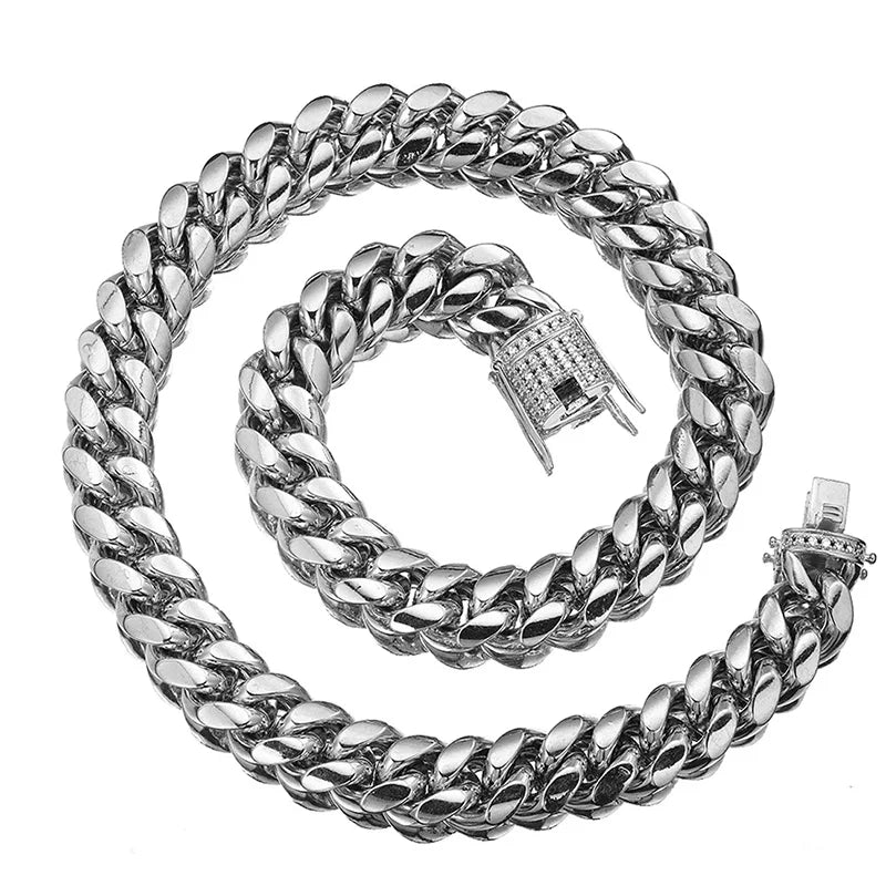 Stainless Steel Bracelet Cuban Miami CZ Zircon Gold Silver