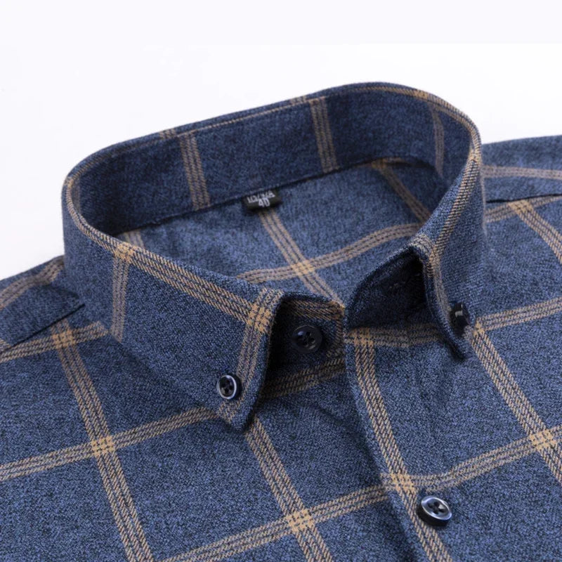 Pure Cotton Men's Plaid Shirt Long Sleeve Regular Fit Men
