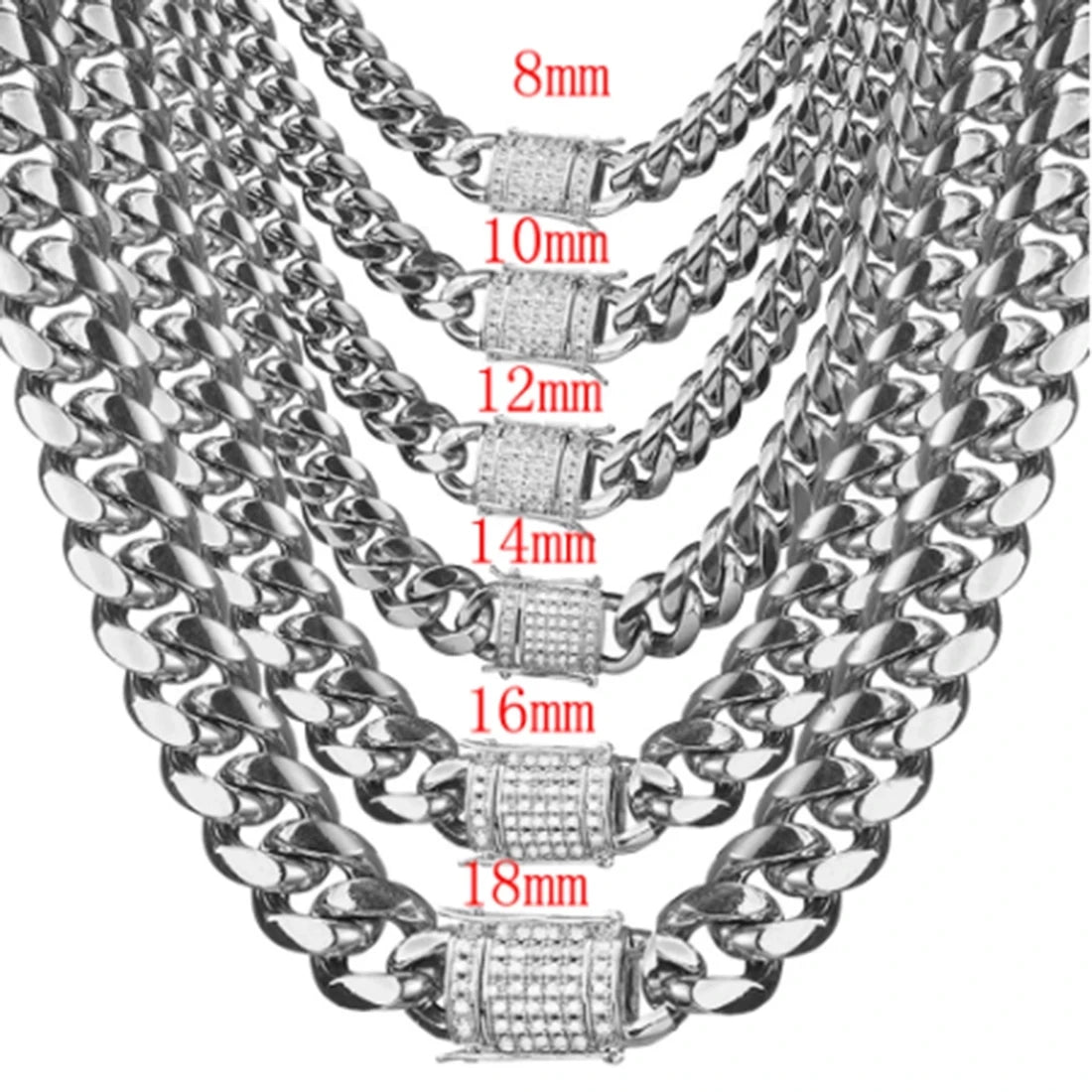 Necklace Gold Color 8mm-18mm Stainless Steel Miami Curb Cuban Chain for Women Men