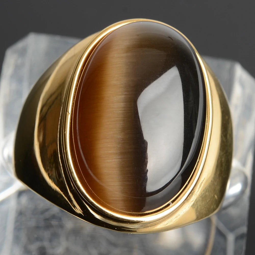 Stainless Steel RING FOR MEN WOMAN With White Oval Cat's Eye Opal Silver Color Exaggerated Decorate Fashion Jewelry