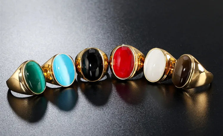 Stainless Steel RING FOR MEN WOMAN With White Oval Cat's Eye Opal Silver Color Exaggerated Decorate Fashion Jewelry