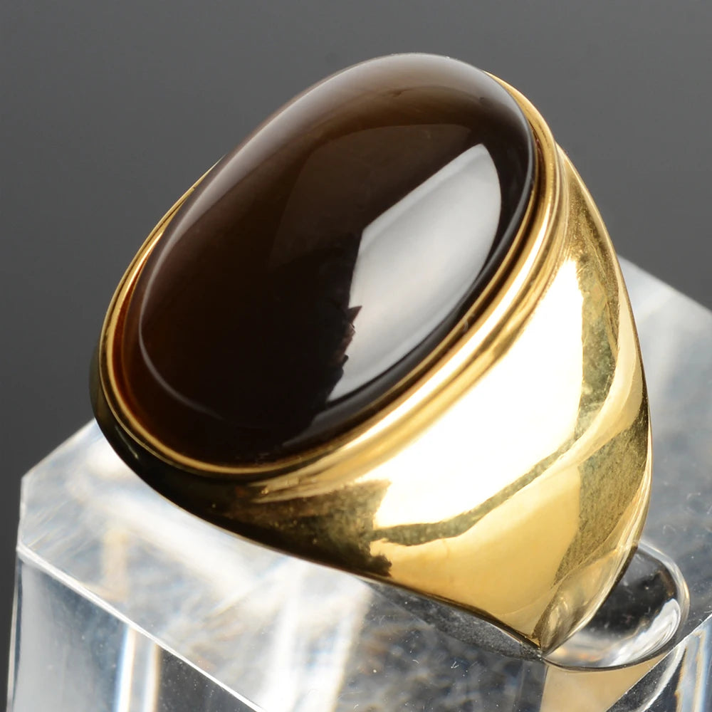 Stainless Steel RING FOR MEN WOMAN With White Oval Cat's Eye Opal Silver Color Exaggerated Decorate Fashion Jewelry