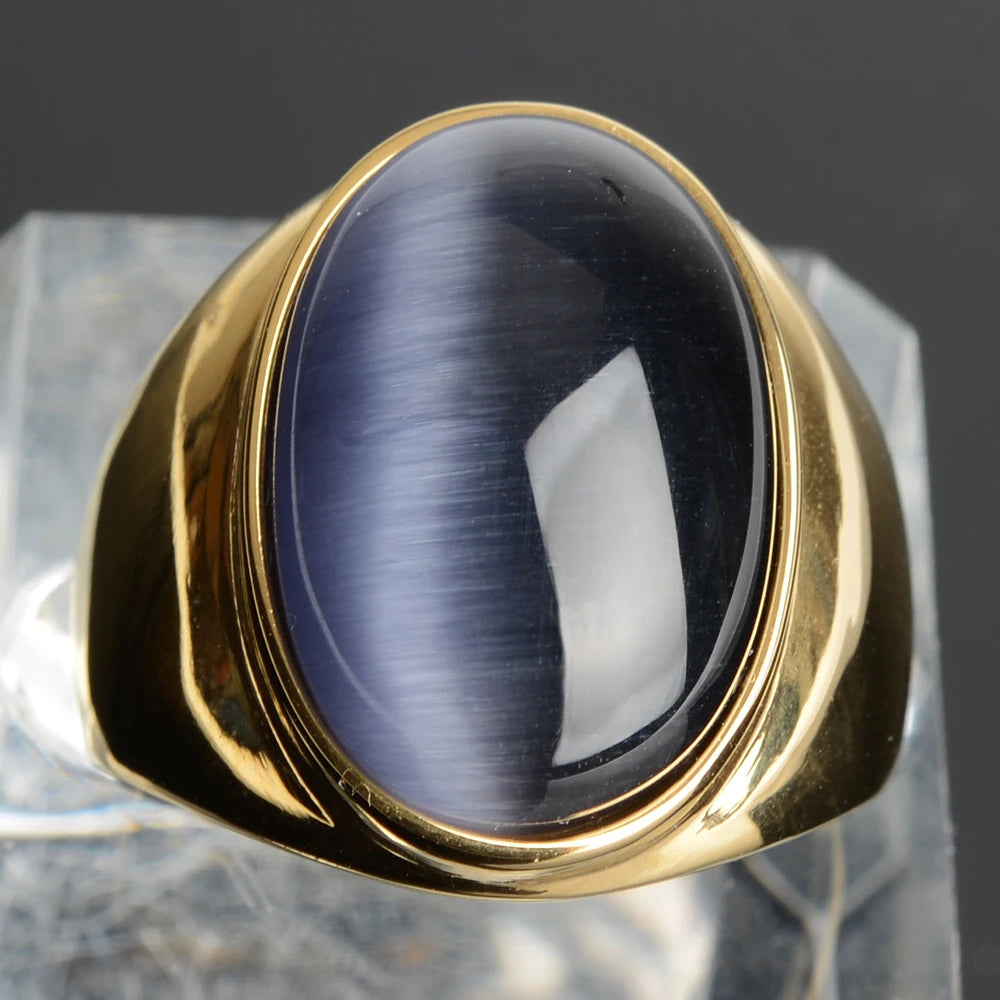 Stainless Steel RING FOR MEN WOMAN With White Oval Cat's Eye Opal Silver Color Exaggerated Decorate Fashion Jewelry