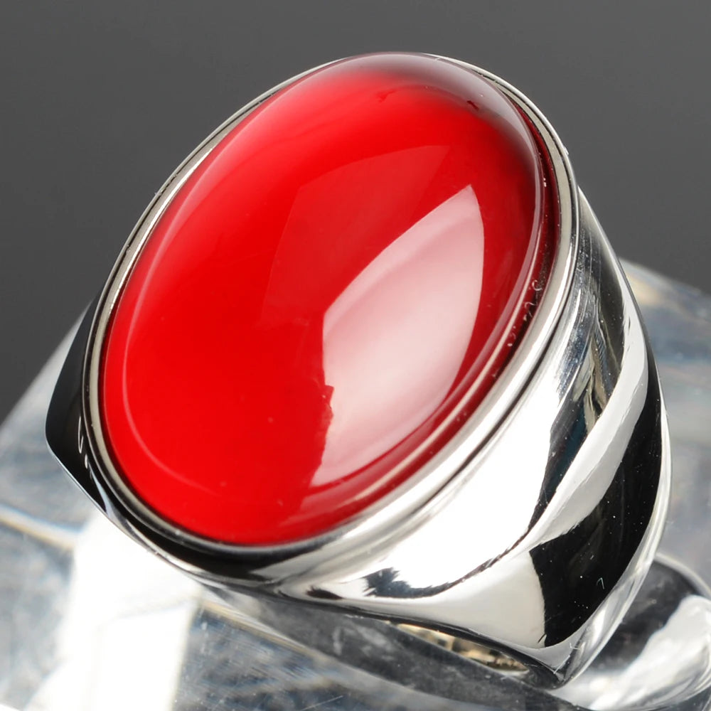 Stainless Steel RING FOR MEN WOMAN With White Oval Cat's Eye Opal Silver Color Exaggerated Decorate Fashion Jewelry