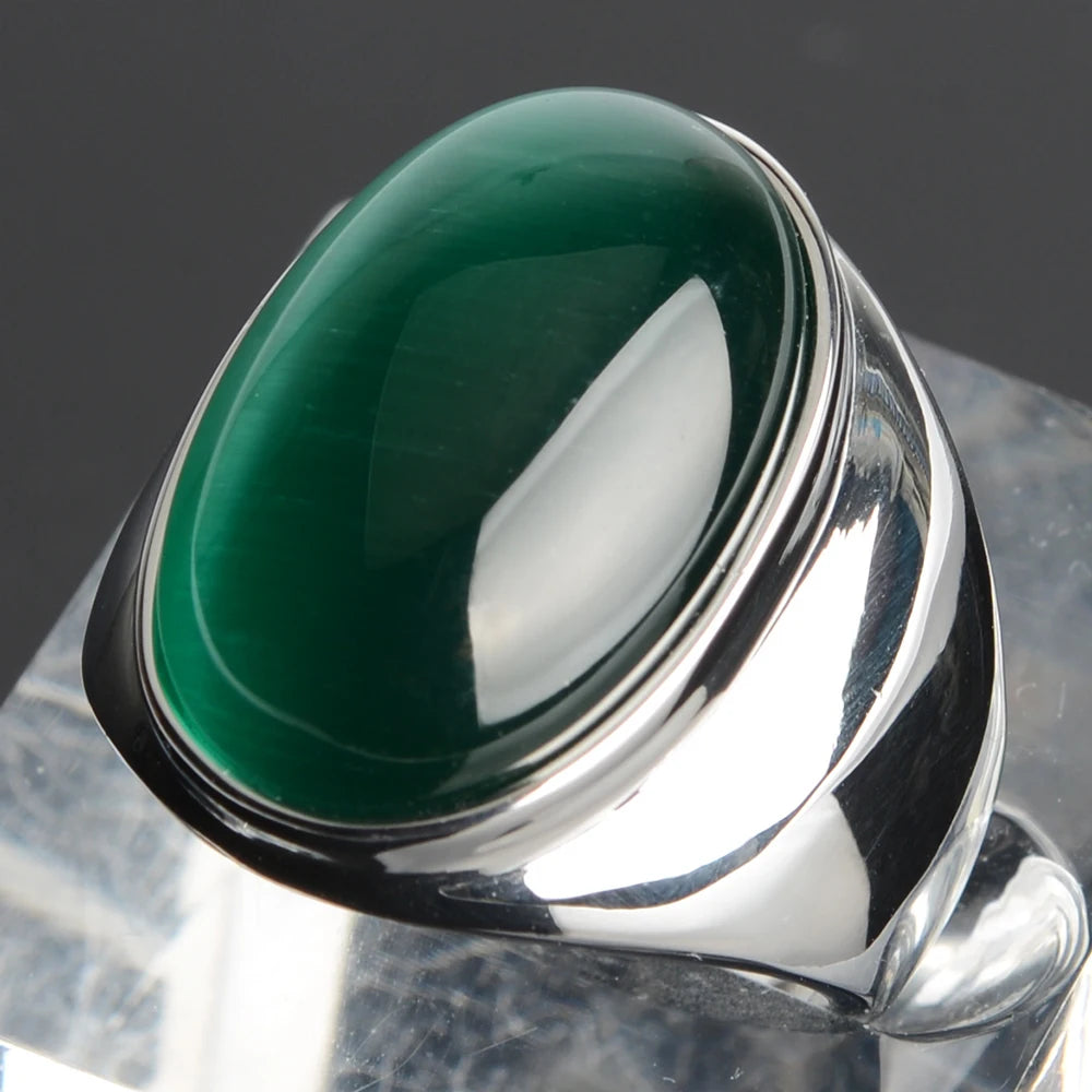 Stainless Steel RING FOR MEN WOMAN With White Oval Cat's Eye Opal Silver Color Exaggerated Decorate Fashion Jewelry