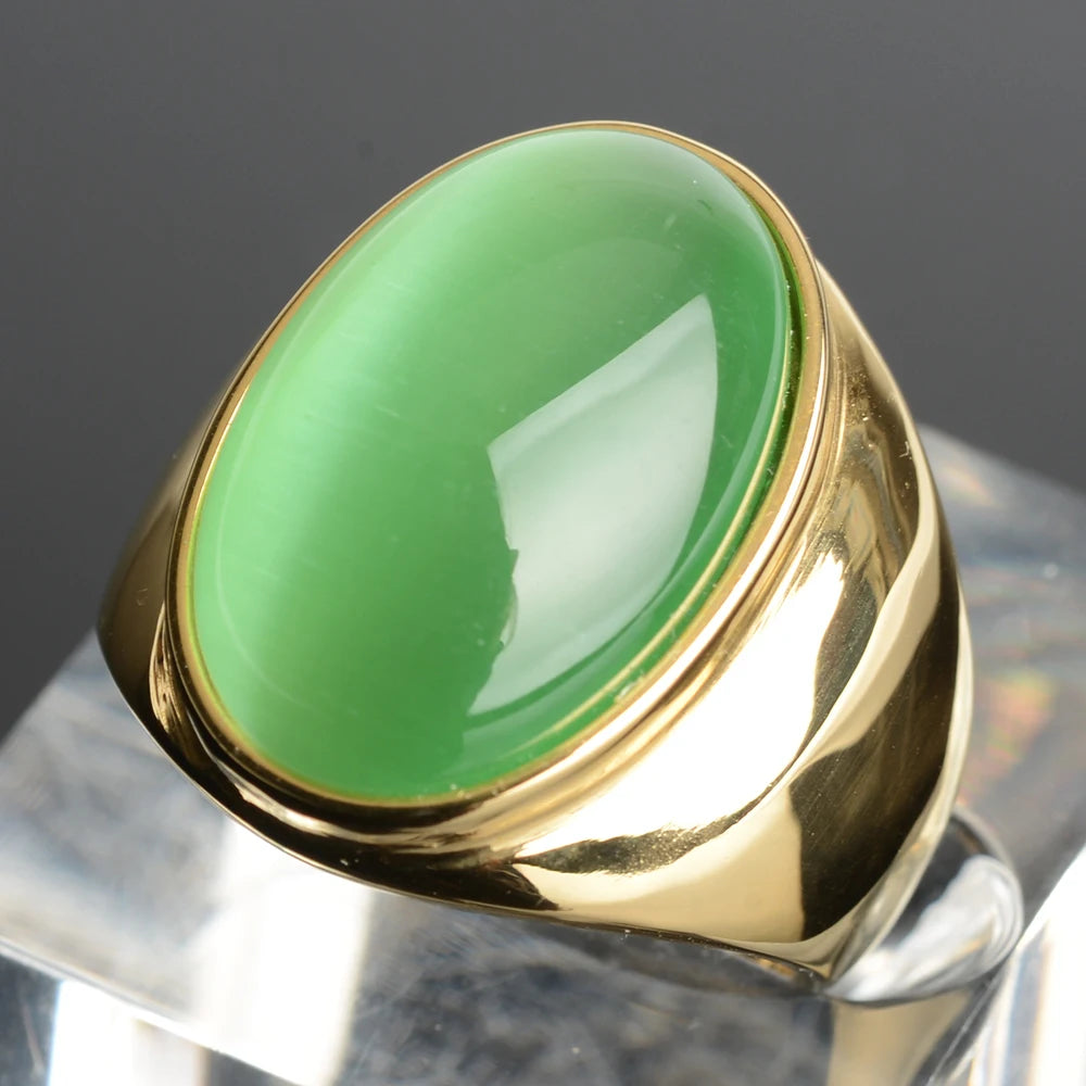 Stainless Steel RING FOR MEN WOMAN With White Oval Cat's Eye Opal Silver Color Exaggerated Decorate Fashion Jewelry