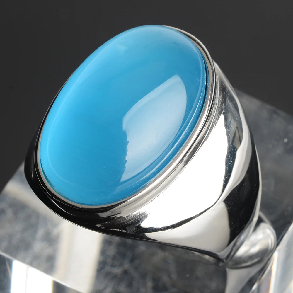 Stainless Steel RING FOR MEN WOMAN With White Oval Cat's Eye Opal Silver Color Exaggerated Decorate Fashion Jewelry