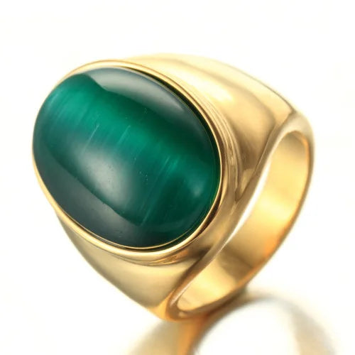 Stainless Steel RING FOR MEN WOMAN With White Oval Cat's Eye Opal Silver Color Exaggerated Decorate Fashion Jewelry