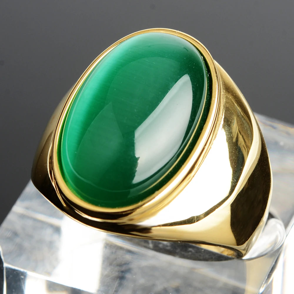 Stainless Steel RING FOR MEN WOMAN With White Oval Cat's Eye Opal Silver Color Exaggerated Decorate Fashion Jewelry