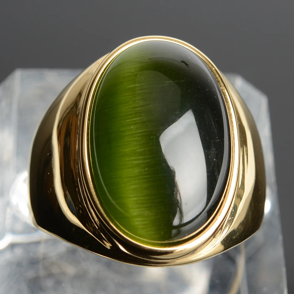 Stainless Steel RING FOR MEN WOMAN With White Oval Cat's Eye Opal Silver Color Exaggerated Decorate Fashion Jewelry