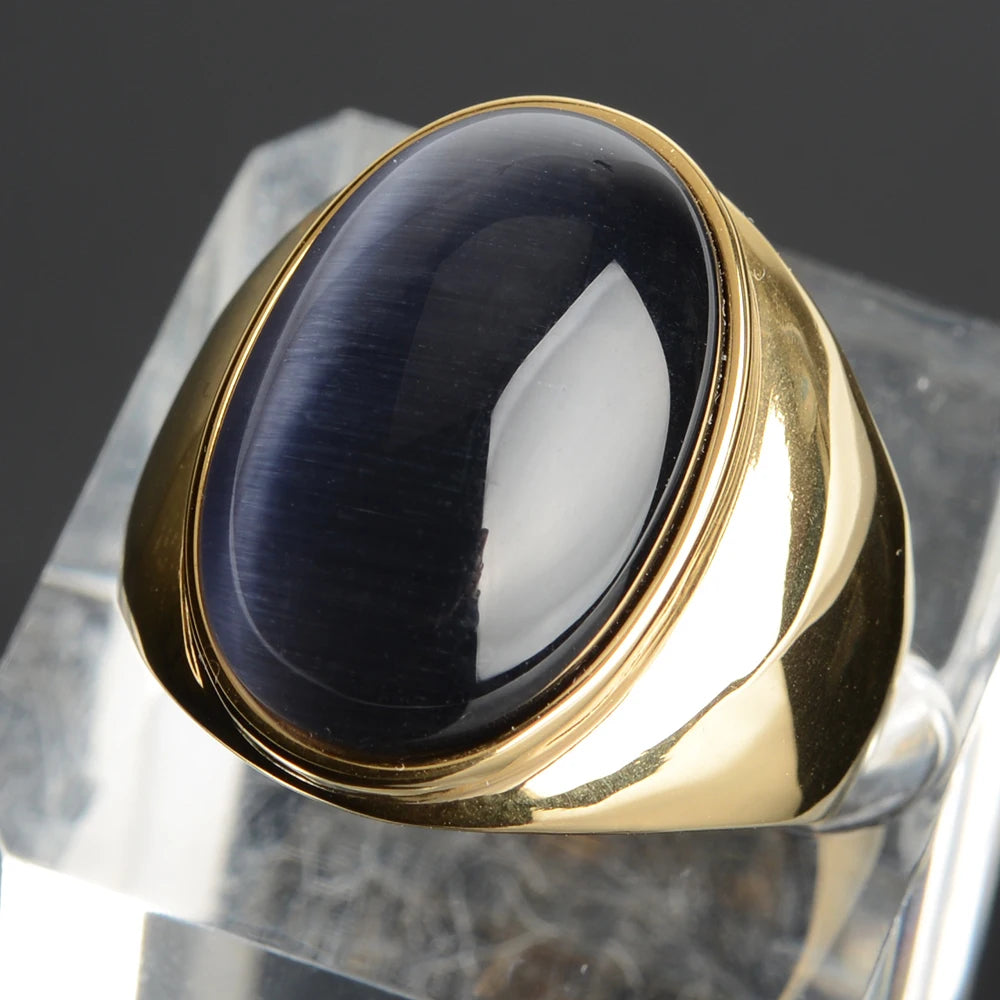 Stainless Steel RING FOR MEN WOMAN With White Oval Cat's Eye Opal Silver Color Exaggerated Decorate Fashion Jewelry