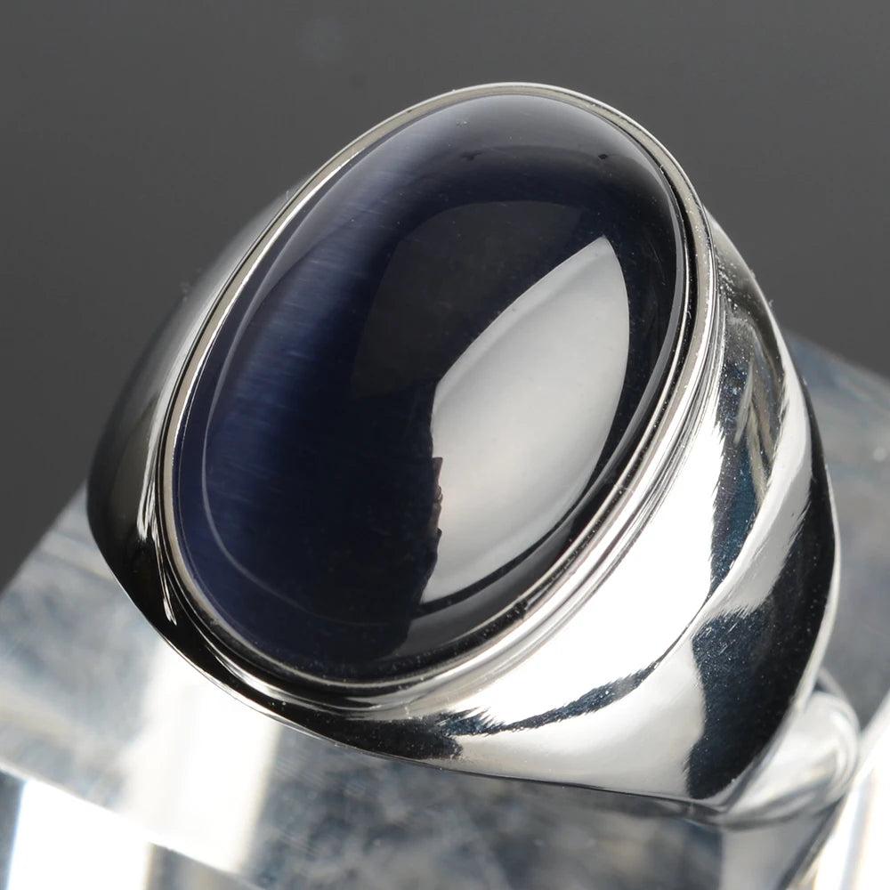 Stainless Steel RING FOR MEN WOMAN With White Oval Cat's Eye Opal Silver Color Exaggerated Decorate Fashion Jewelry