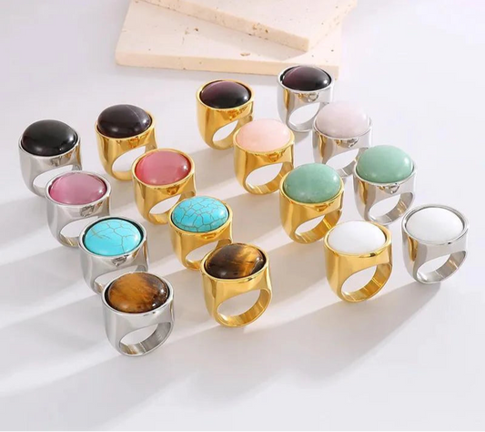 Colorful Glass Shell Pearl Large Rings for Women Men Gold Silver Color Stainless Steel