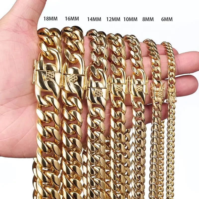 Necklace Gold Color 6mm-22mm wide 316L Stainless Steel Cuban Miami Chains