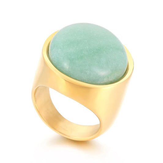 Colorful Glass Shell Pearl Large Rings for Women Men Gold Silver Color Stainless Steel