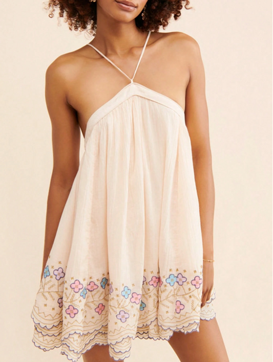 Women Boho Floral Mini Cami Dress Spaghetti Strap Flowy Sling Dress Graphic Backless Summer Holiday Sundress