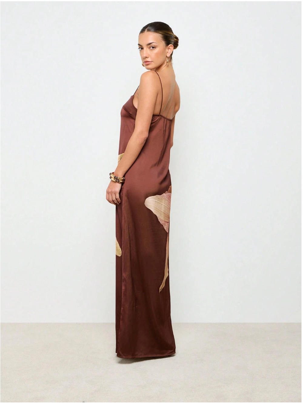Elegant Floral Satin Maxi Dress With Spaghetti Straps Evening Garden Party Wedding Guest Floor Length Slip Dress
