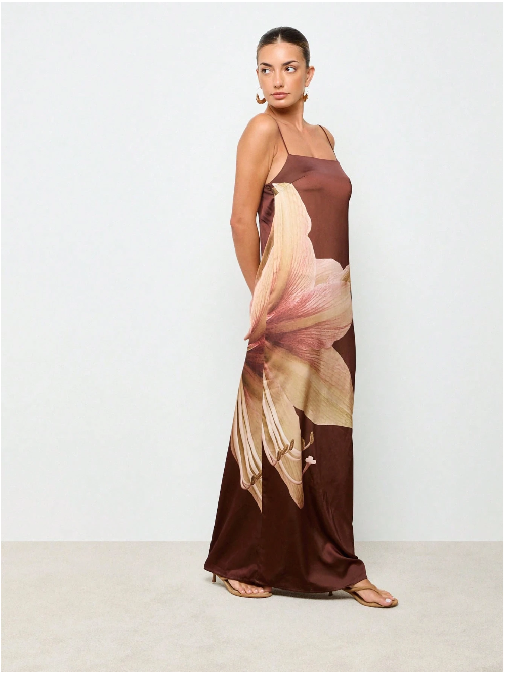 Elegant Floral Satin Maxi Dress With Spaghetti Straps Evening Garden Party Wedding Guest Floor Length Slip Dress