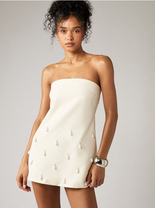 Elegant Strapless Mini Dress Embellished With Tassels Wedding Reception After Party Cocktail