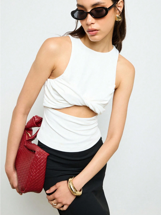 Twisted Front Tank Top Sleeveless Crop Summer Festival Beach Party Casual Cutout Design