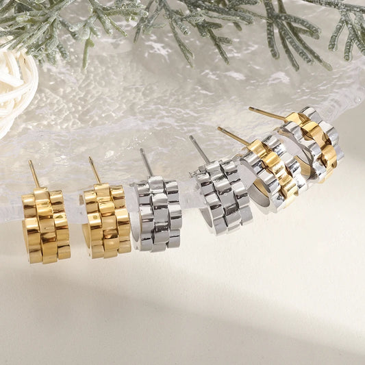 Creativity Wide Band C Wave Stud Stainless Steel Earrings for Women